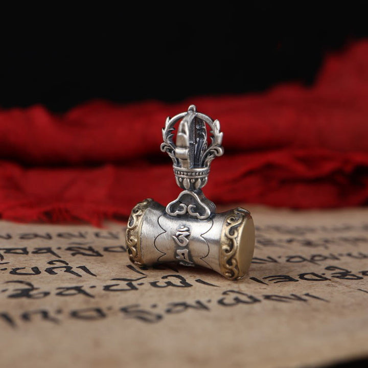 Buddha Stones Tybet 925 Srebro Sterlingowe Om Mani Padme Hum Dorje Dzwon Wadżra Grawerowany Oświecenie Wisiorek Dekoracja Wisząca