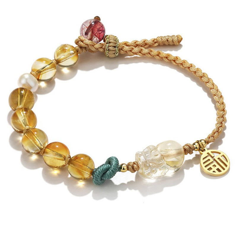 Bransoletka pleciona z Buddha Stones, cytrynu, PiXiu Fu, postaci dobrobytu