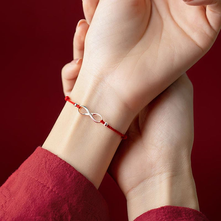 Buddha Stones 925 Srebro Sterlingowe Endless Knot Protection Luck Bransoletka z czerwonego sznurka Anklet
