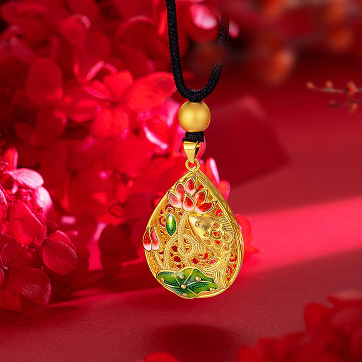 Buddha Stones Koi Ryba Lotos Liść Miedziany Naszyjnik Szczęścia Wisiorek - image 2