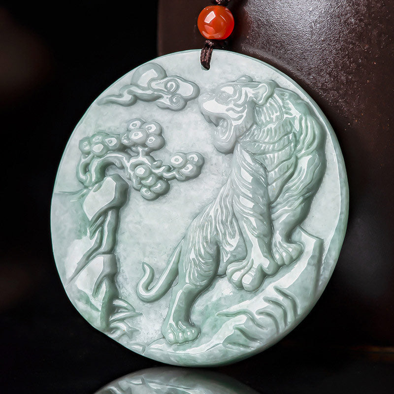 Buddha Stones Chiński Zodiak Tygrys Jadeit Ochrona Naszyjnik Wisiorek Sznurek - image 2
