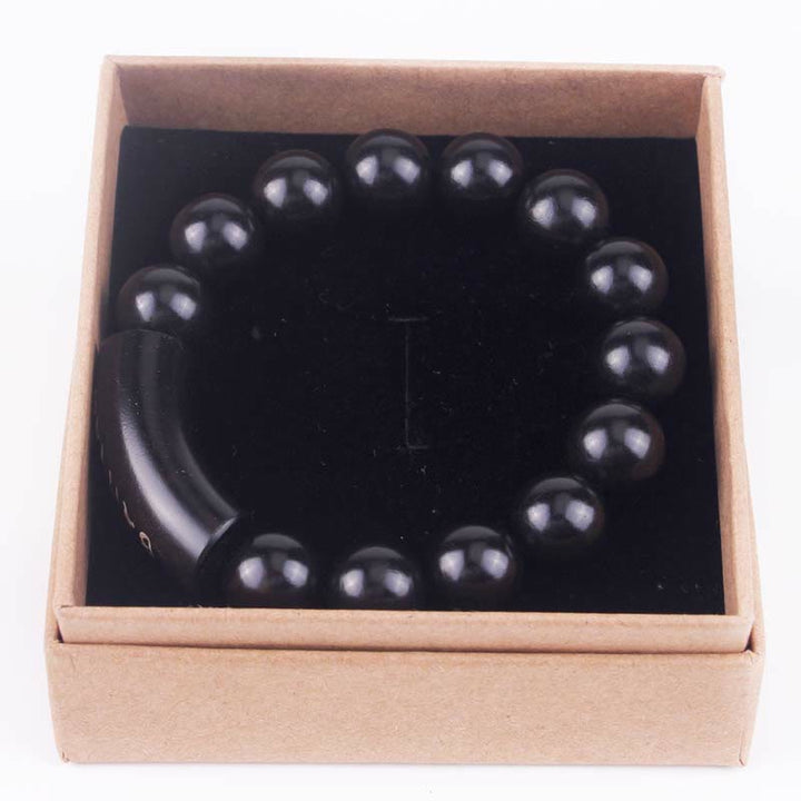 Buddha Stones 999 Srebro Sterlingowe Drewno Hebanowe Om Mani Padme Hum Intarsjowana Bransoletka Równowagi