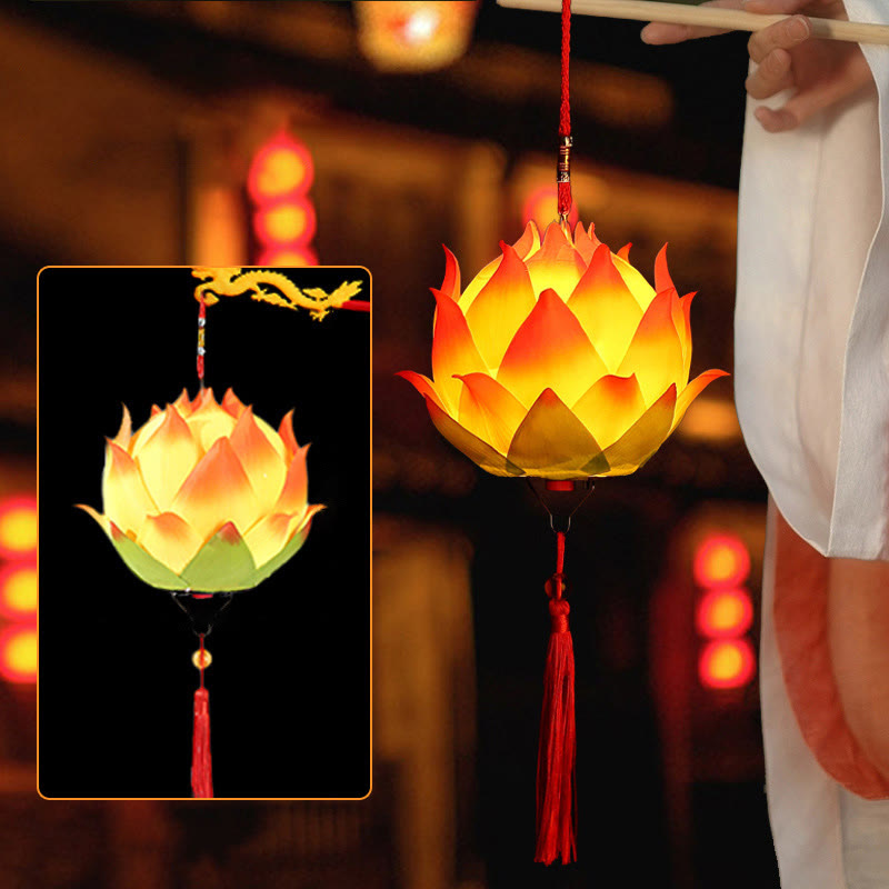 Buddha Stones DIY Kwiat Lotosu Smok Latarnia Lampa Tassel Dekoracja - Jasnożółta latarnia lotosu (do samodzielnego montażu) - image 18