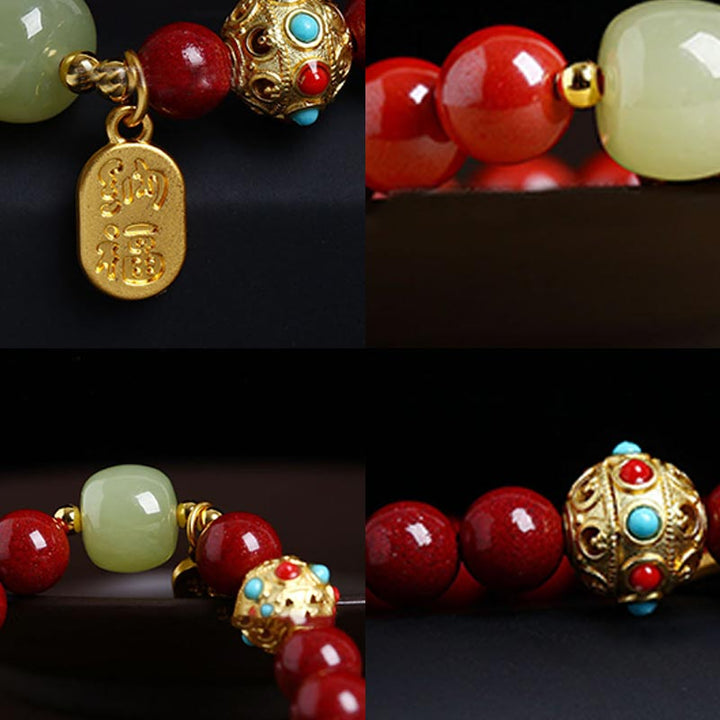Bransoletka z Buddha Stones Cinnabar Green Aventurine Fortune Protection Charm