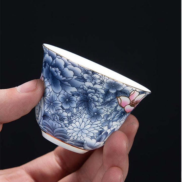 Buddha Stones Kolorowe Kwiaty Orchidea Fale Morskie Niebiesko-Biała Porcelana Ceramiczna Filiżanka Do Herbaty Kung Fu