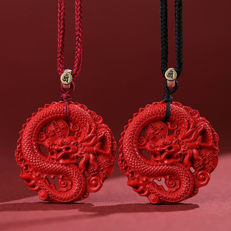 Buddha Stones Rok Smoka 925 Srebro Sterling Naturalny Cynober Miedziana Moneta Naszyjnik Szczęścia Wisiorek
