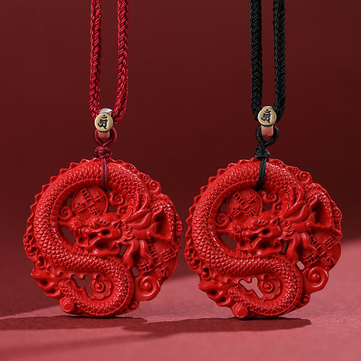 Buddha Stones Rok Smoka 925 Srebro Sterling Naturalny Cynober Miedziana Moneta Naszyjnik Szczęścia Wisiorek