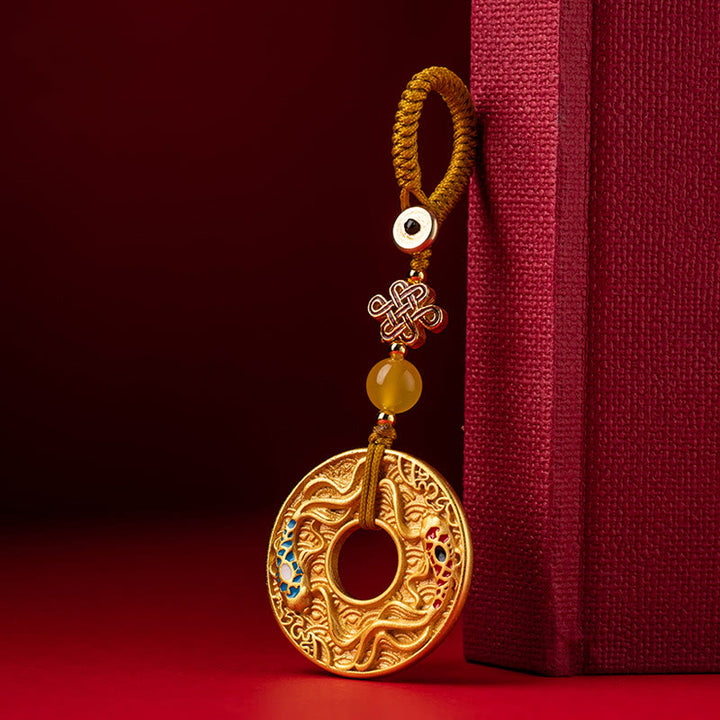 Buddha Stones Podwójna Ryba Koi Klamra Spokoju Brelok Do Kluczy Bogactwo Szczęście
