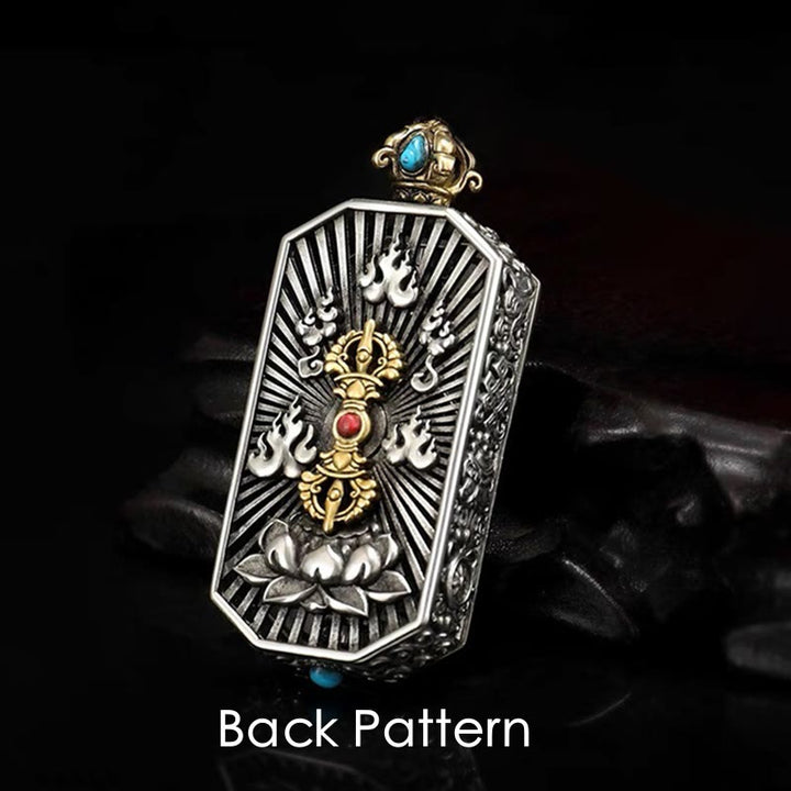 Buddha Stones Tybetańskie Om Mani Padme Hum Rzeźbione Dorje Vajra Obrotowy Wzór Lotosu Naszyjnik z Liną Czystości Wisiorek