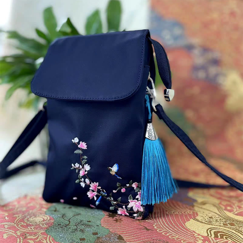 Buddha Stones Wodoodporna Ręcznie Haftowane Kwiaty Lotosu Torba Crossbody Torba Na Ramię Torba Na Telefon Komórkowy