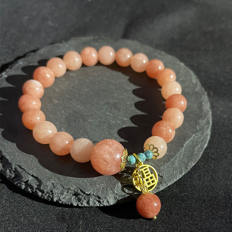 Buddha Stones Naturalny Pomarańczowy Kamień Turkusowy Fu Charakter Charm Bransoletka Szczęście Fortuna
