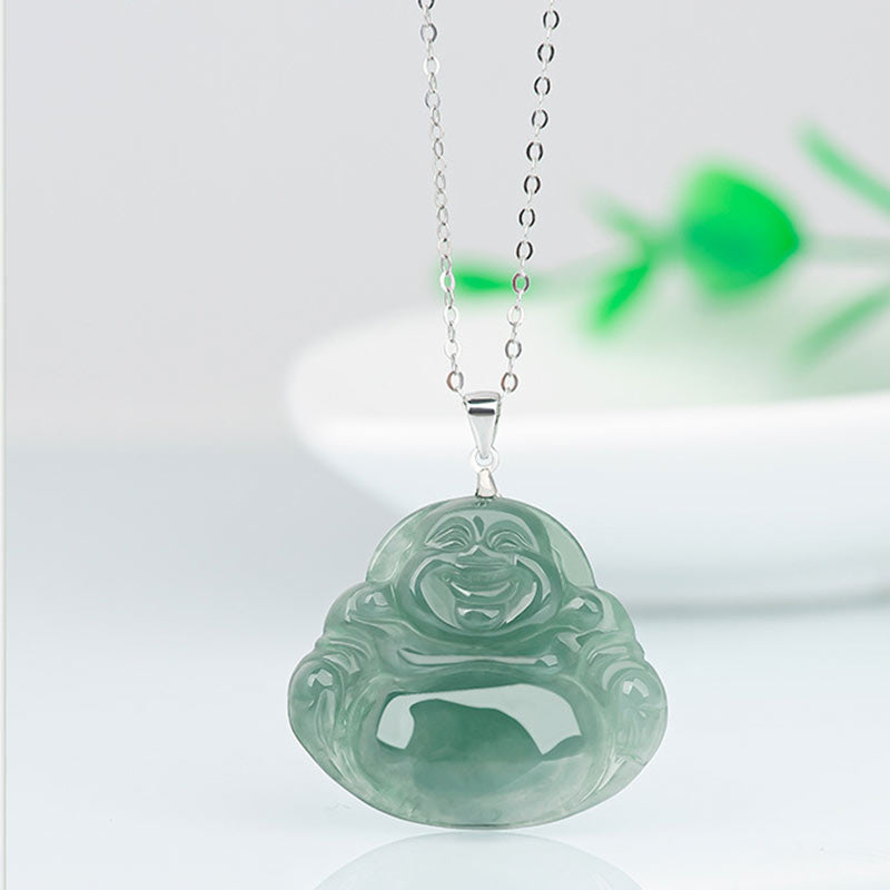 Buddha Stones 925 Srebro Sterlingowe Śmiejący się Budda Jade Ochrona Spokój Naszyjnik Łańcuszek Wisiorek - image 4