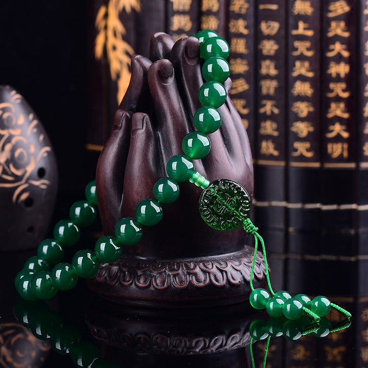 Buddha Stones Naturalny Zielony Agat Nadgarstek Mala Manifestacja Kieszonkowa Mala Dekoracja Samochodu