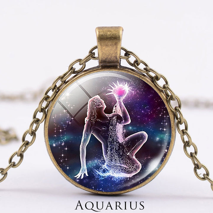12 konstelacji zodiaku Księżyc Gwiaździste niebo Ochrona Błogosławieństwo Naszyjnik Wisiorek