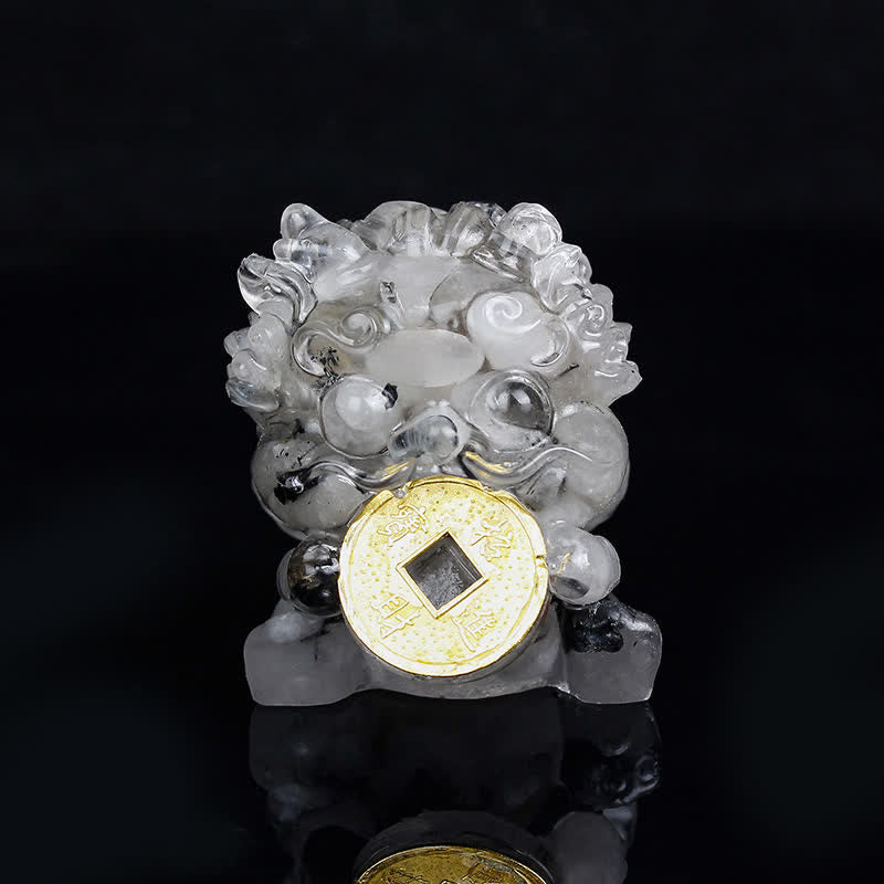 Buddha Stones Ręcznie Robione Słodkie PiXiu Złota Moneta Kryształ Fengshui Energia Bogactwo Fortuna Dekoracja Domu - Czarny kwarc rutylowy - image 11