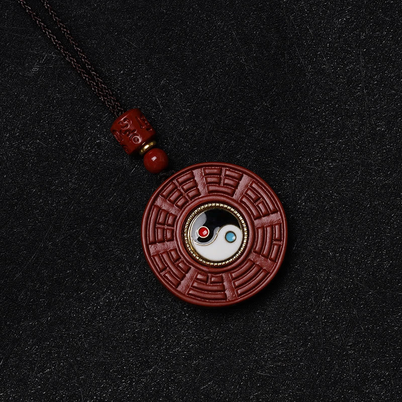 Buddha Stones Naturalny Cynober Bagua Obrotowy Yin Yang Trzymający Z dala Złe Duchy Naszyjnik Wisiorek - image 6