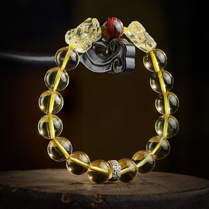 Bransoletka ochronna Buddha Stones Natural Citrine Double PiXiu Tiger Eye Prosperity