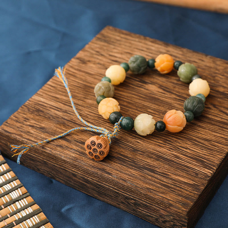 Buddha Stones Bodhi Nasiona Lotosu Koraliki Grawerowane Mchu Agat Spokój Spokój Bransoletka