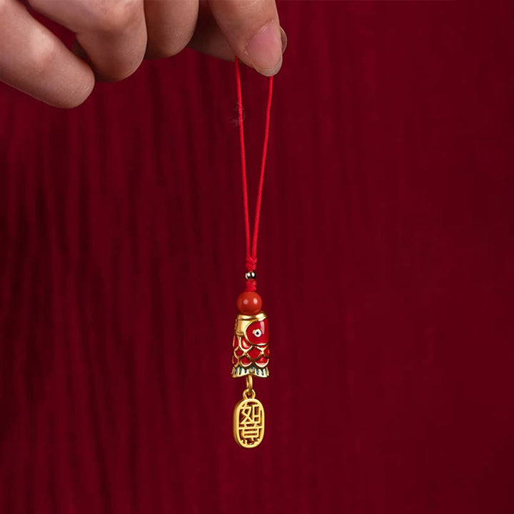 Buddha Stones Koi Ryba Cynober Przyciągający Bogactwo Życzenie Ruyi Urok Szczęścia Telefon Wiszący Dekoracja