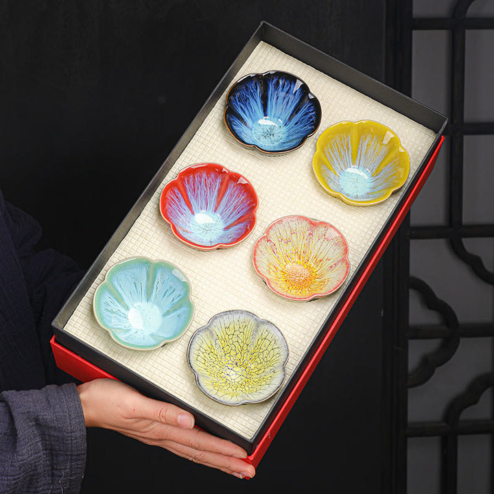 Buddha Stones 6 szt. Wzór płatków kwiatu śliwki Chiński Jianzhan Kiln Change Ceramiczny kubek do herbaty Kung Fu Kubek do herbaty Miska z pudełkiem prezentowym