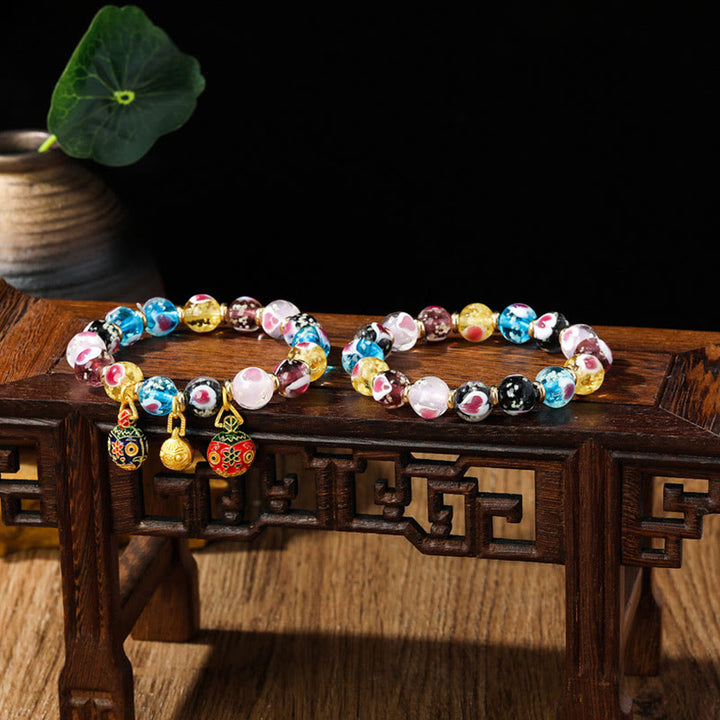 Buddha Stones Złote Połykające Bestie Rodzina Różowe Serce Miłości Świecące Fluorescencyjne Bransoletka z Koralików Szklanych Liuli