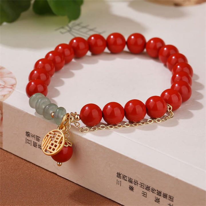 Bransoletka z Buddha Stones Cinnabar Uspicious Fu Character Jade Calm