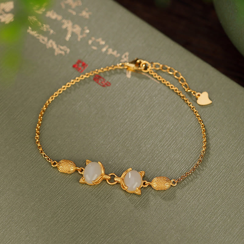 Buddha Stones 925 Srebro Sterling Naturalny Hetian Biały Jadeit Cyjan Jade Piękna Bransoletka Szczęścia Lisa - Biały Jadeit (Ochrona ♥Szczęście) - image 5