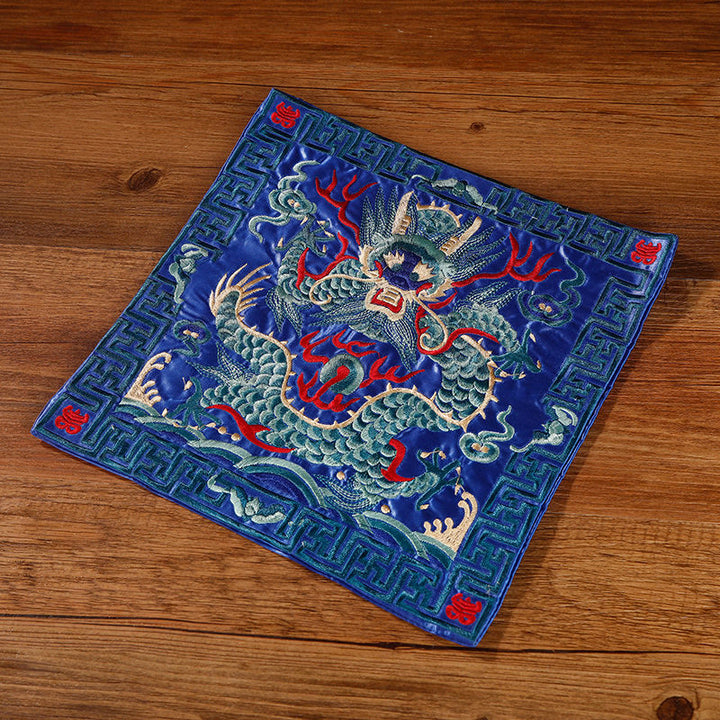 Buddha Stones Feniks Smok Kirin Haftowana Podkładka Pod Kubek Pod Kubek Pod Herbatę Kwadratowa Mata Pod Herbatę Kung Fu