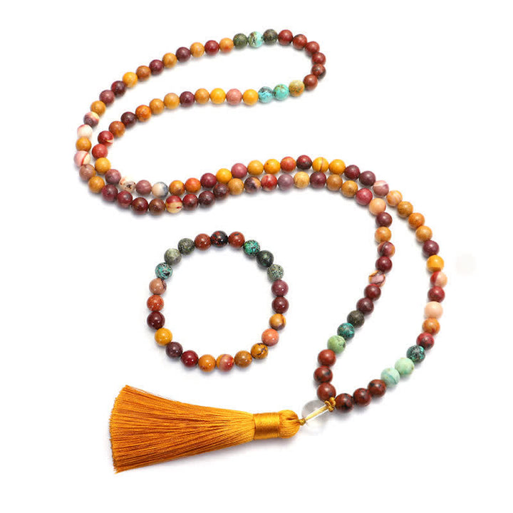 Buddha Stones 108 Mala Koraliki Mookaite Emocjonalny Wzrost Bransoletka Naszyjnik Wisiorek