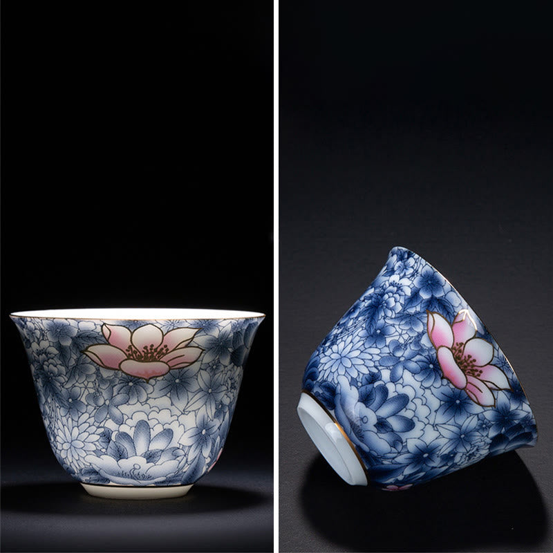 Buddha Stones Kolorowe Kwiaty Orchidea Fale Morskie Niebiesko-Biała Porcelana Ceramiczna Filiżanka Do Herbaty Kung Fu