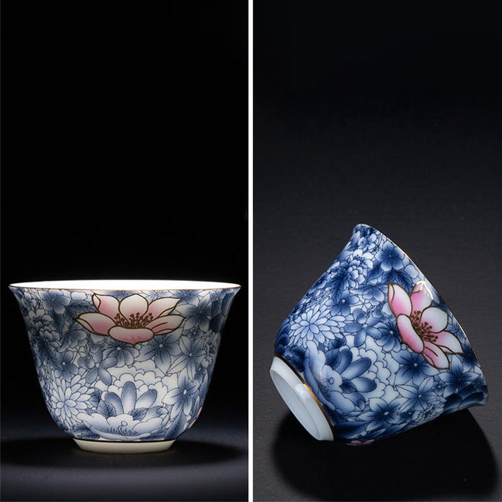 Buddha Stones Kolorowe Kwiaty Orchidea Fale Morskie Niebiesko-Biała Porcelana Ceramiczna Filiżanka Do Herbaty Kung Fu