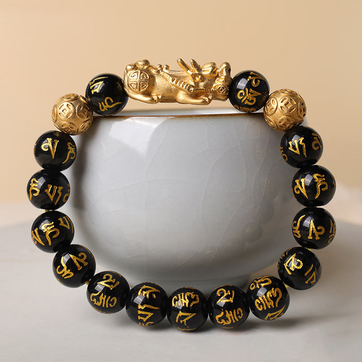 Buddha Stones FengShui PiXiu Obsydianowa Bransoletka Bogactwa