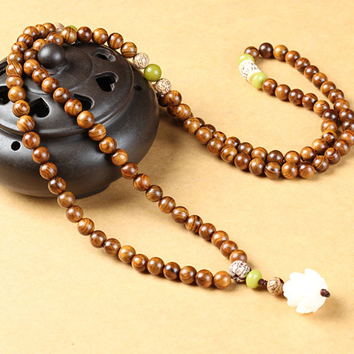 Buddha Stones Tybetański Palisander Lotos Mala Ochrona Spokojny Naszyjnik Bransoletka