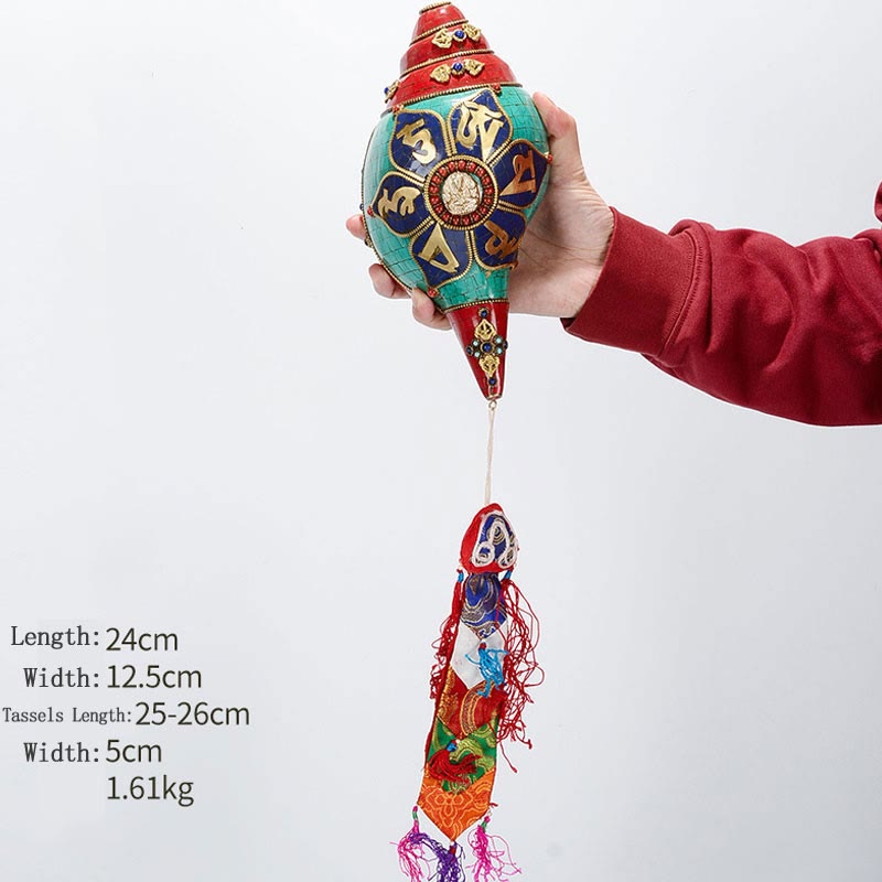 Tybetańska, ręcznie robiona Shankha Om Mani Padme Hum Budda Avalokitesvara turkusowa muszla pozytywna dekoracja - Om Mani Padme Hum- Biała Tara 24*12,5cm - image 25