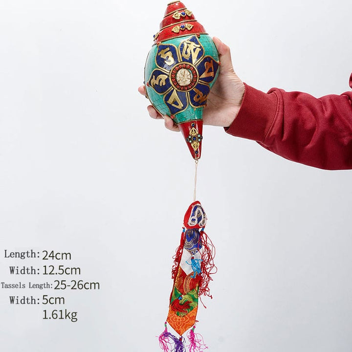 Tybetańska, ręcznie robiona Shankha Om Mani Padme Hum Budda Avalokitesvara turkusowa muszla pozytywna dekoracja - Om Mani Padme Hum- Biała Tara 24*12,5cm - image 25