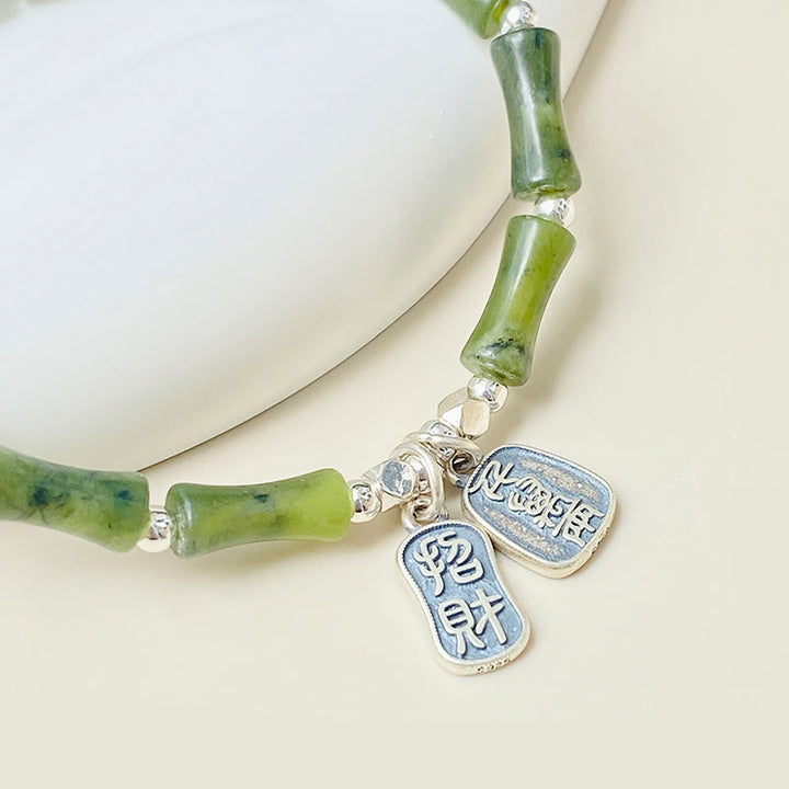 Buddha Stones 925 Srebro Sterlingowe Bambus Jade Lucky Cat Fu Character Luck Abundance Bransoletka - image 12