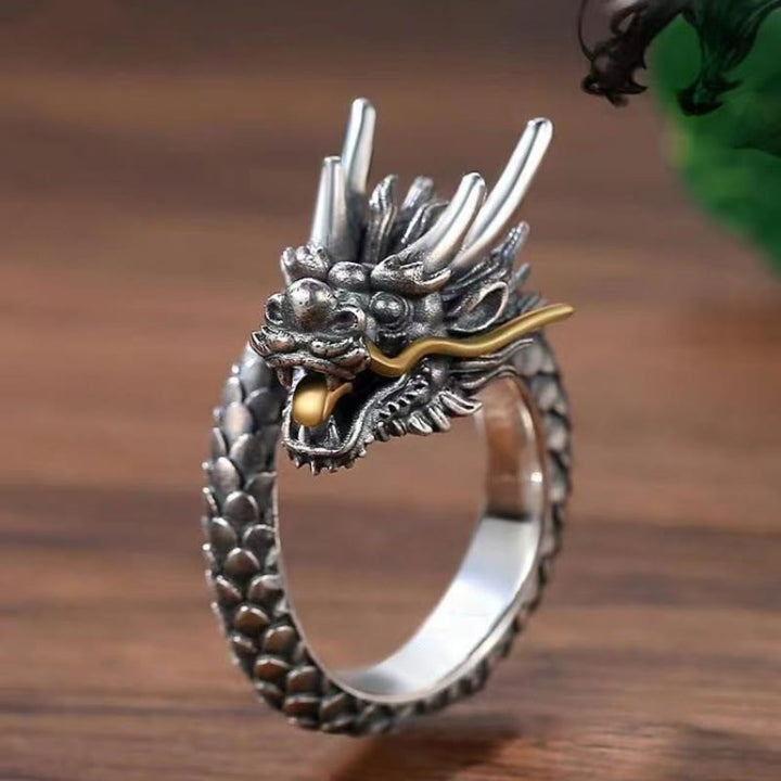 Buddha Stones 925 Srebro Sterlingowe Vintage Dragon Design Ochrona Siła Regulowany Pierścień