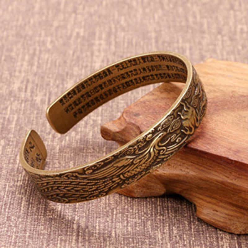 Buddha Stones 2szt. Om Mani Padme Hum Smok Feniks Miedziana Skórzana Bransoletka Pokoju Mankiet Bangle