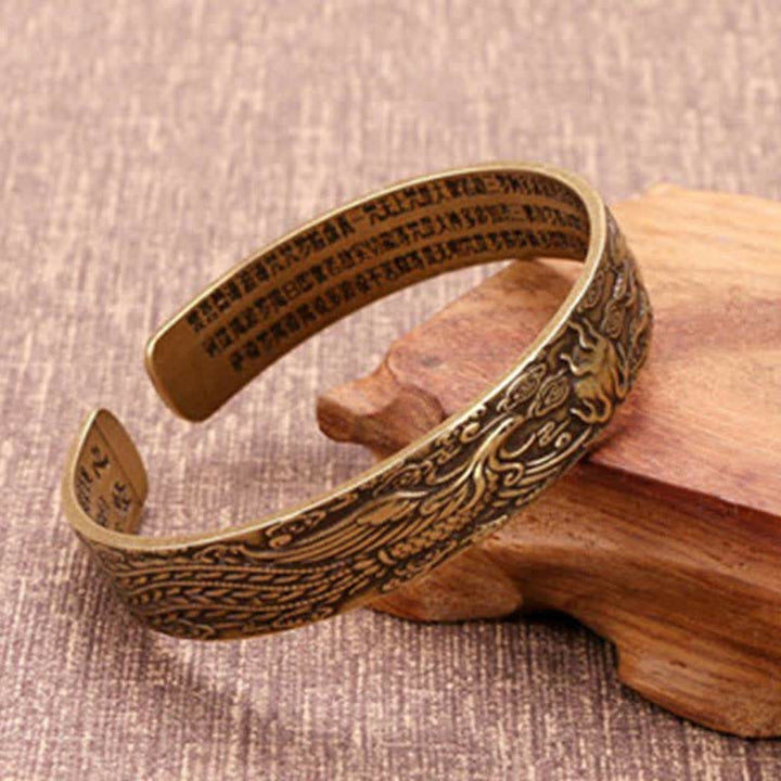 Buddha Stones 2szt. Om Mani Padme Hum Smok Feniks Miedziana Skórzana Bransoletka Pokoju Mankiet Bangle