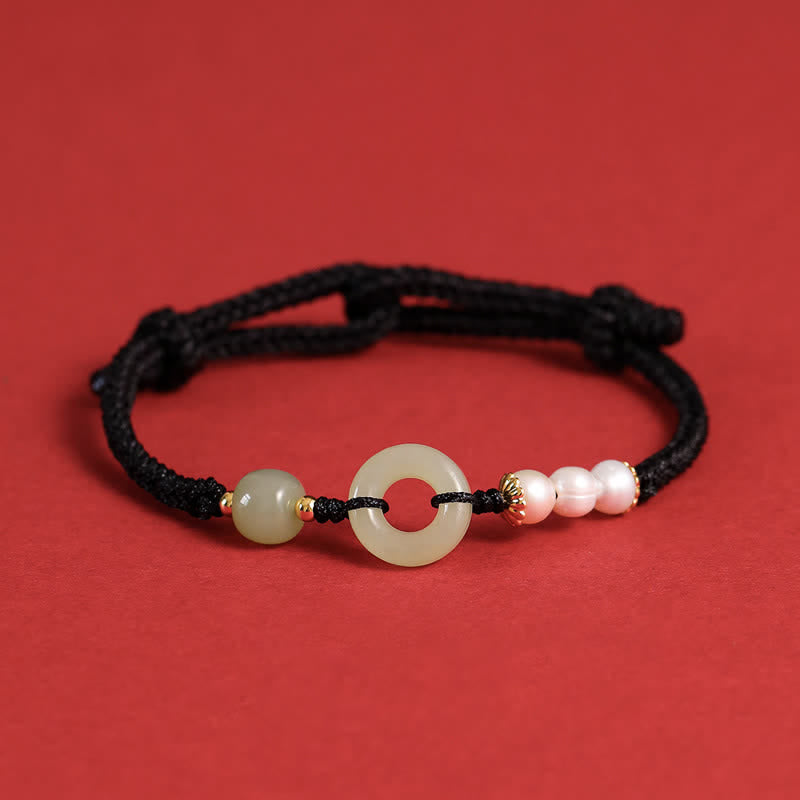 Bransoletka z naturalnych Buddha Stones Hetian Jade Pearl Peace Buckle Luck