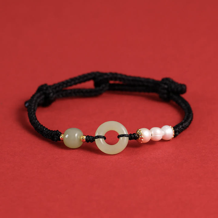 Bransoletka z naturalnych Buddha Stones Hetian Jade Pearl Peace Buckle Luck