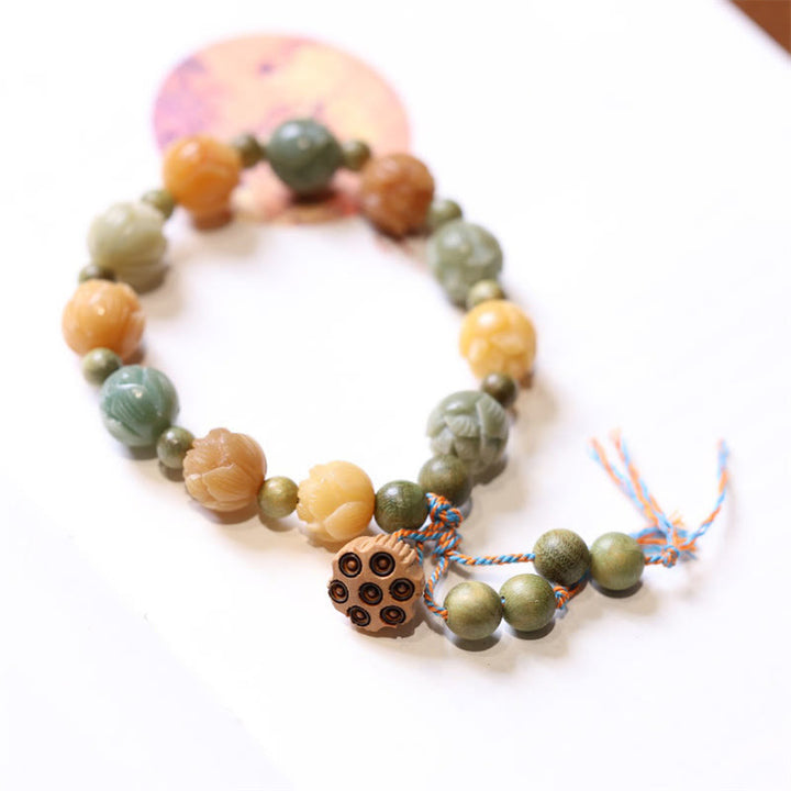 Bransoletka Buddha Stones Bodhi Seed Lotus Green Sandalwood Wisdom Harmony
