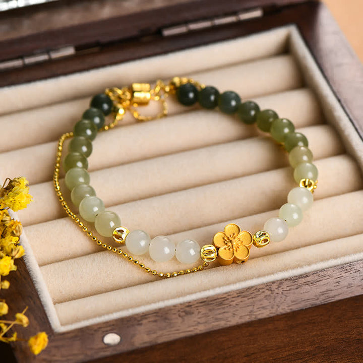 Bransoletka z Buddha Stones 925 ze srebra próby 925 z naturalnego jadeitu Hetian Peach Blossom Luck Chain