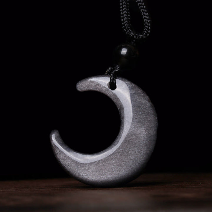 Buddha Stones Naturalny Srebrny Połysk Obsydian Selenit Kryształ Półksiężyc Yin Yang Para Ochrona Naszyjnik Wisiorek - image 1