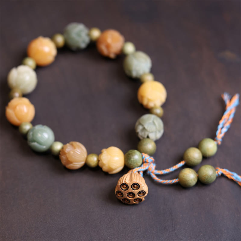 Bransoletka Buddha Stones Bodhi Seed Lotus Green Sandalwood Wisdom Harmony