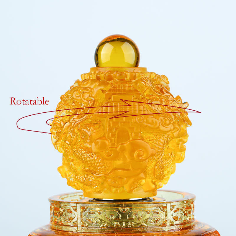Buddha Stones Feng Shui Pomyślny Smok Ręcznie Robiony Kryształ Liuli Obrotowy Dzieło Sztuki Szczęście Dekoracja Domu i Biura