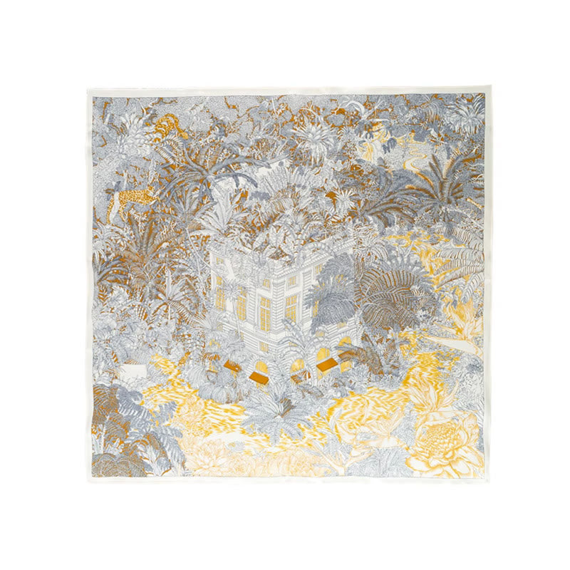 Kamienie Buddha Stones Dżungla Olej Malarstwo Pomyślne Chmury 100% Jedwabny Szalik Morwowy Premium Grade 6A Dwustronny Jedwabny Szalik na Szyję - image 5