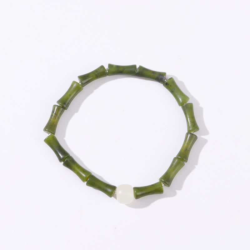 Bransoletka Buddha Stones Green Bamboo Jade Pattern Luck Abundance