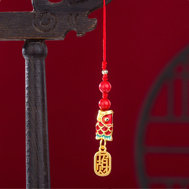 Buddha Stones Koi Ryba Cynober Przyciągający Bogactwo Życzenie Ruyi Urok Szczęścia Telefon Wiszący Dekoracja