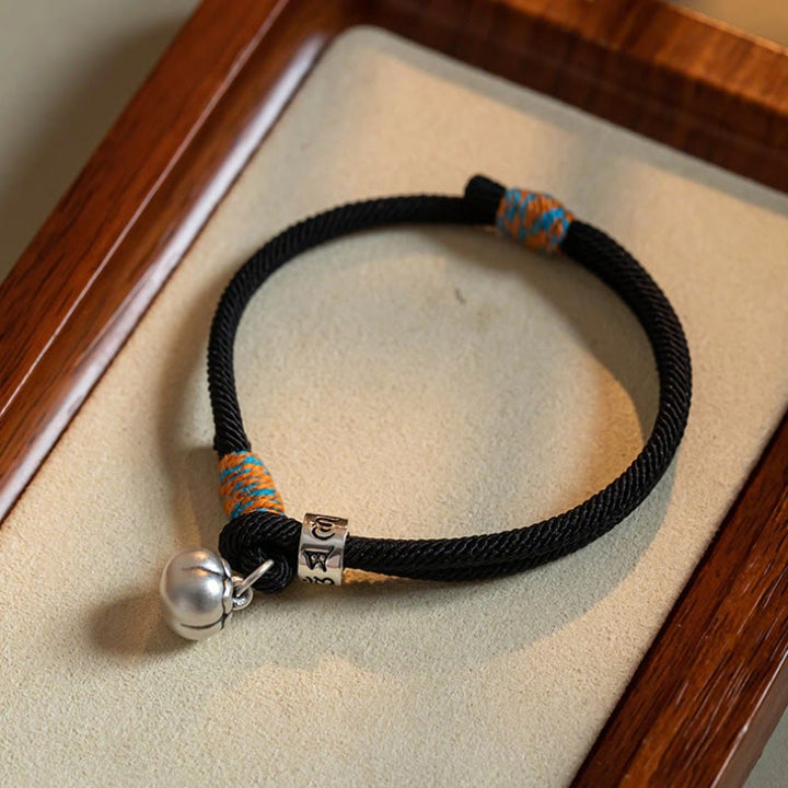 Buddha Stones 925 Srebro Sterling Tybetańskie Ręcznie Robione Om Mani Padme Hum Persimmon Charm Ochrona Szczęścia Bransoletka Pleciona - Czarny (obwód nadgarstka 14-18 cm) - image 0